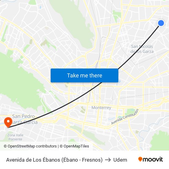 Avenida de Los Ébanos (Ébano - Fresnos) to Udem map