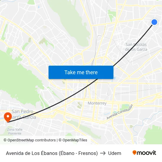 Avenida de Los Ébanos (Ébano - Fresnos) to Udem map