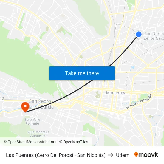 Las Puentes (Cerro Del Potosí - San Nicolás) to Udem map