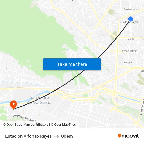 Estación Alfonso Reyes to Udem map