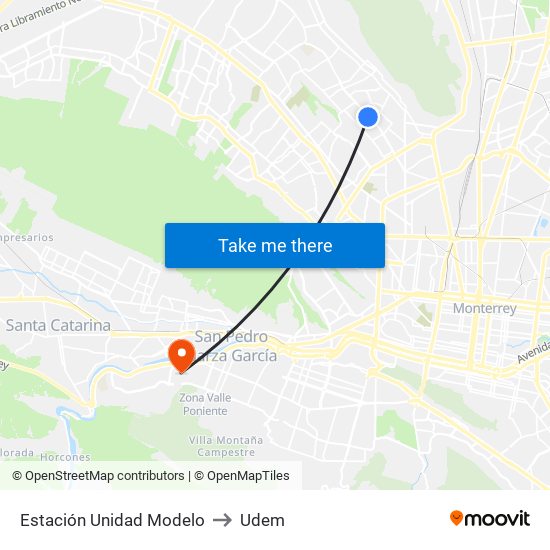 Estación Unidad Modelo to Udem map