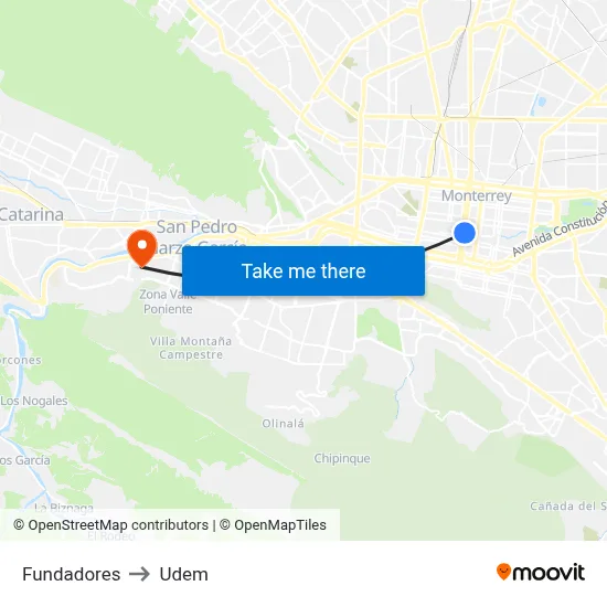 Fundadores to Udem map