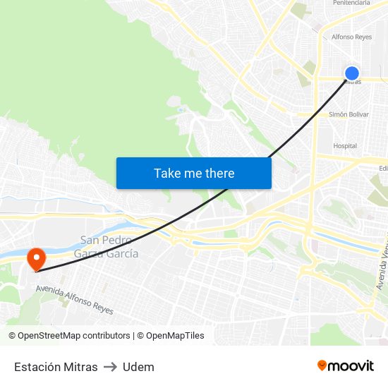 Estación Mitras to Udem map