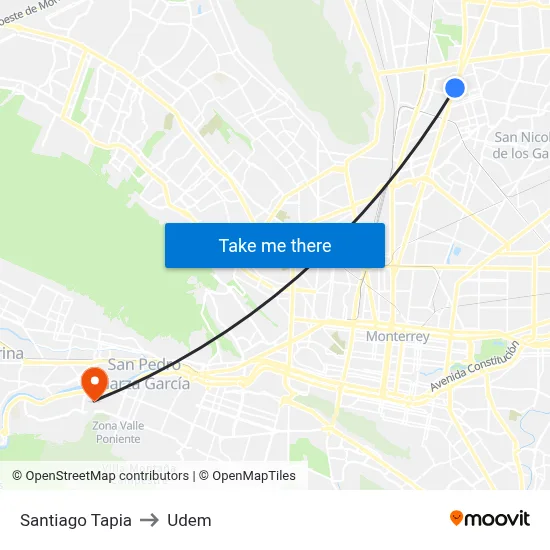 Santiago Tapia to Udem map