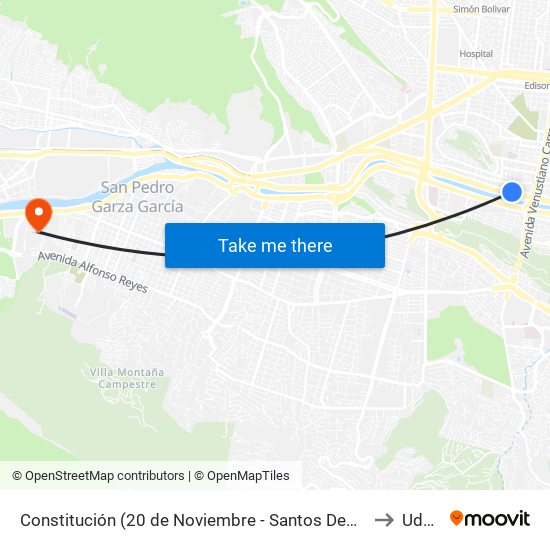 Constitución (20 de Noviembre - Santos Degollado) to Udem map