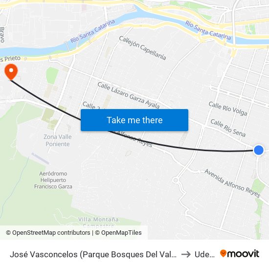 José Vasconcelos (Parque Bosques Del Valle) to Udem map