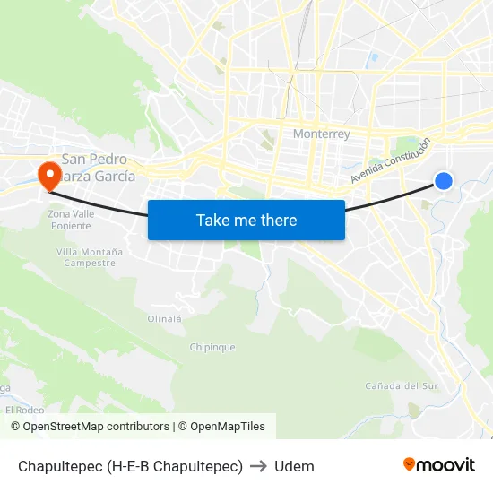 Chapultepec (H-E-B Chapultepec) to Udem map