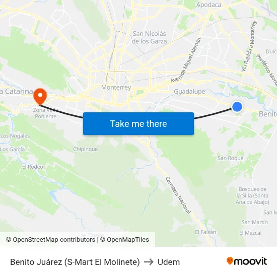 Benito Juárez (S-Mart El Molinete) to Udem map