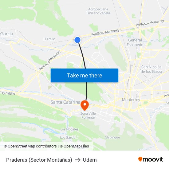 Praderas (Sector Montañas) to Udem map