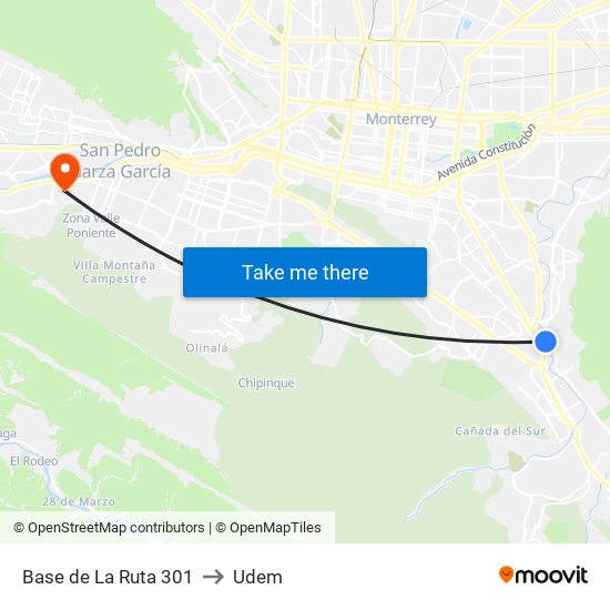 Base de La Ruta 301 to Udem map