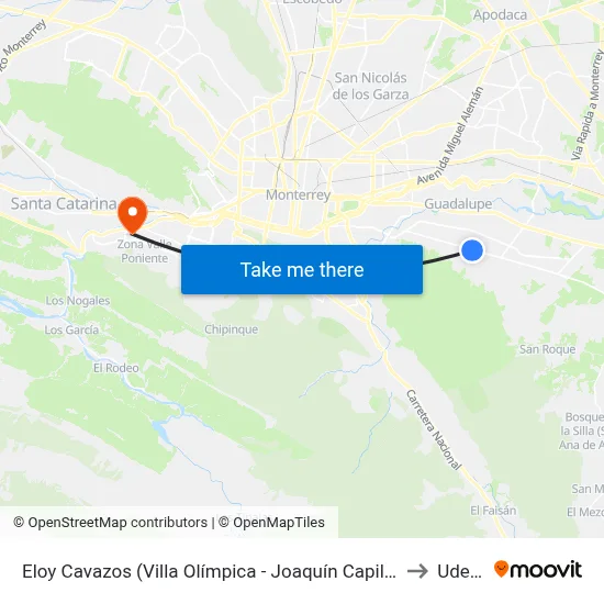 Eloy Cavazos (Villa Olímpica - Joaquín Capilla) to Udem map