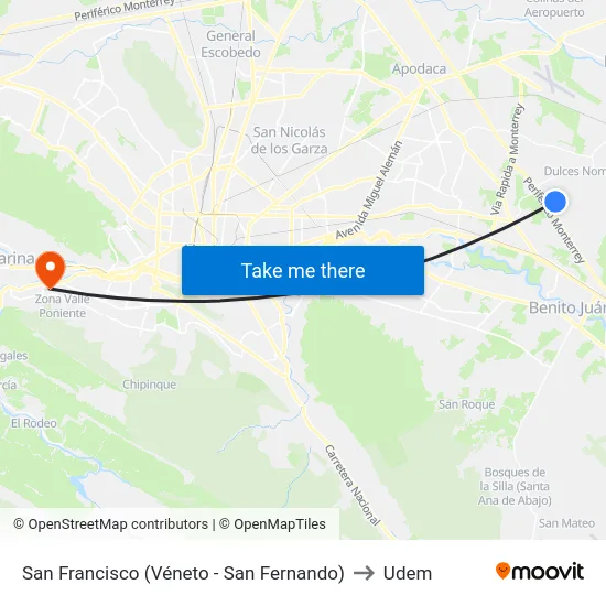 San Francisco (Véneto - San Fernando) to Udem map