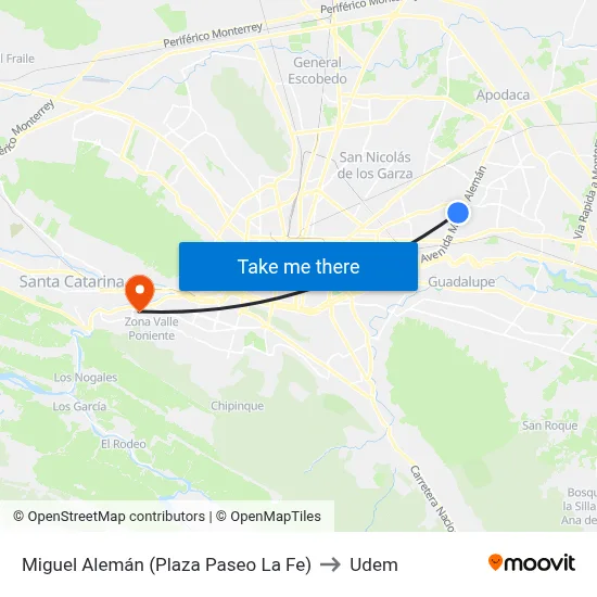 Miguel Alemán (Plaza Paseo La Fe) to Udem map