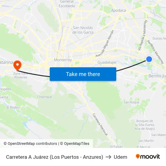Carretera A Juárez (Los Puertos - Anzures) to Udem map