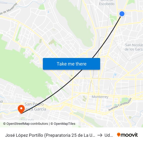 José López Portillo (Preparatoria 25 de La U.A.N.L.) to Udem map