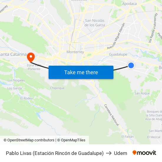 Pablo Livas (Estación Rincón de Guadalupe) to Udem map