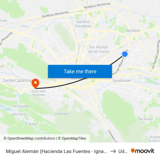 Miguel Alemán (Hacienda Las Fuentes - Ignacio Sepúlveda) to Udem map