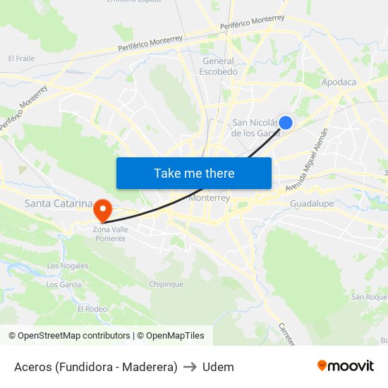 Aceros (Fundidora - Maderera) to Udem map
