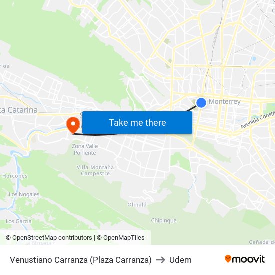Venustiano Carranza (Plaza Carranza) to Udem map