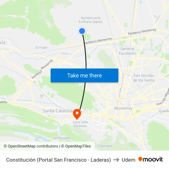 Constitución (Portal San Francisco - Laderas) to Udem map