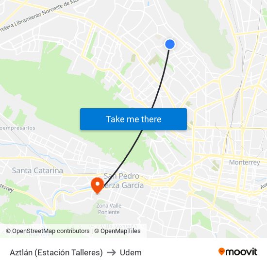 Aztlán (Estación Talleres) to Udem map