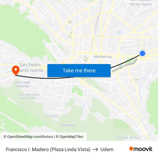 Francisco I. Madero (Plaza Linda Vista) to Udem map