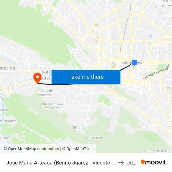 José María Arteaga (Benito Juárez - Vicente Guerrero) to Udem map