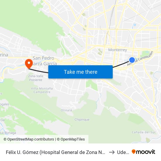 Félix U. Gómez (Hospital General de Zona  No. 33) to Udem map