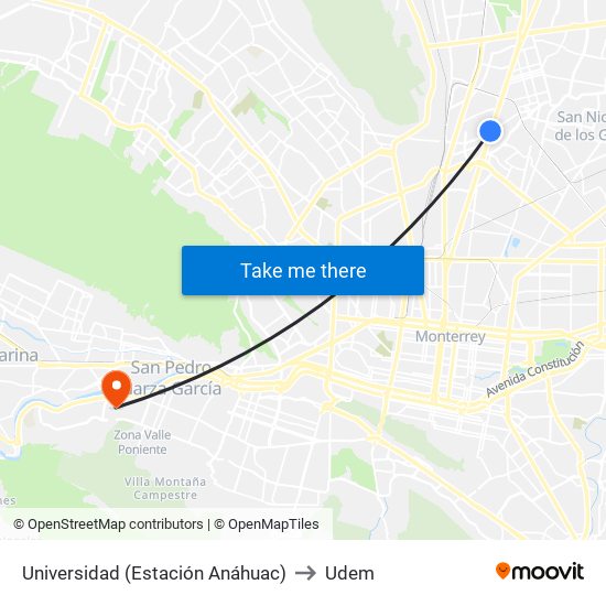 Universidad (Estación Anáhuac) to Udem map