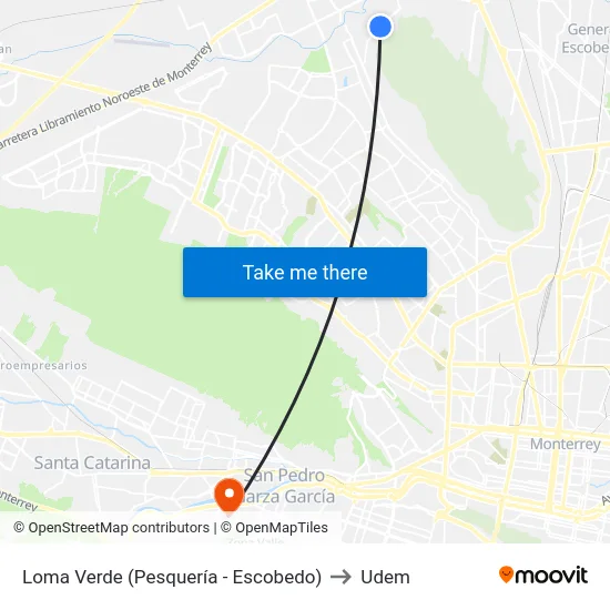 Loma Verde (Pesquería - Escobedo) to Udem map