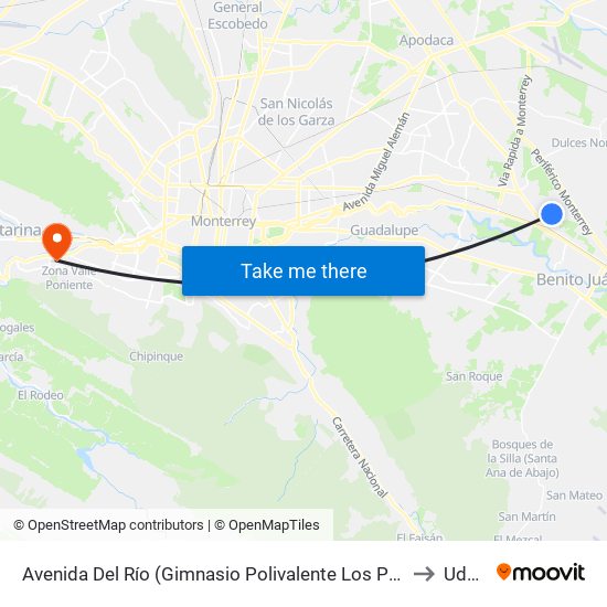 Avenida Del Río (Gimnasio Polivalente Los Puertos) to Udem map