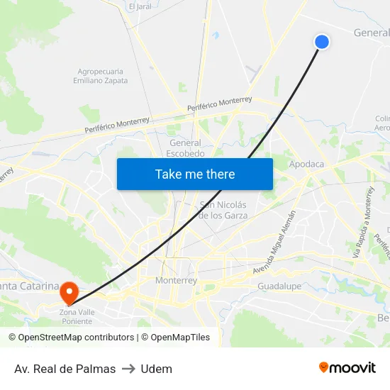 Av. Real de Palmas to Udem map