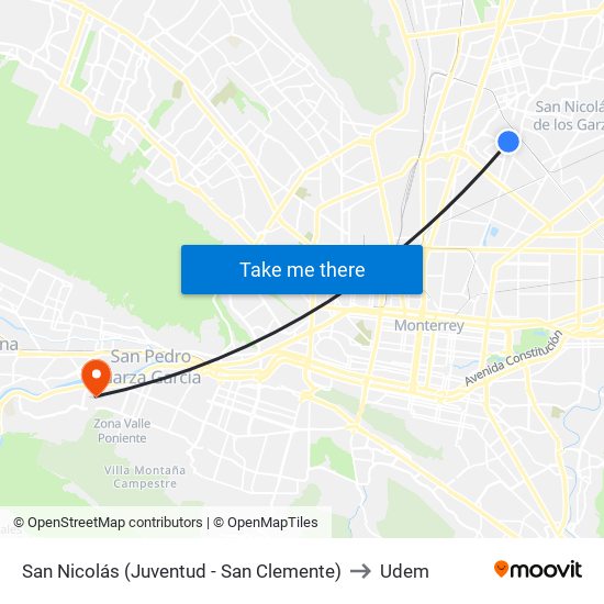 San Nicolás (Juventud - San Clemente) to Udem map