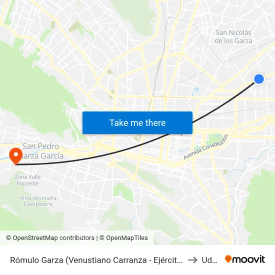 Rómulo Garza (Venustiano Carranza - Ejército Const.) to Udem map