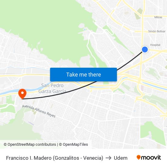 Francisco I. Madero (Gonzalitos - Venecia) to Udem map