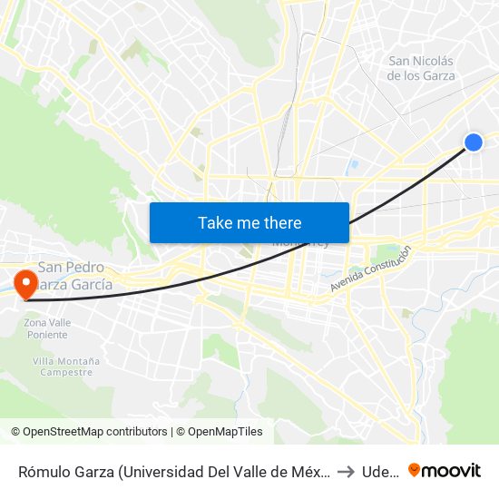 Rómulo Garza (Universidad Del Valle de México) to Udem map