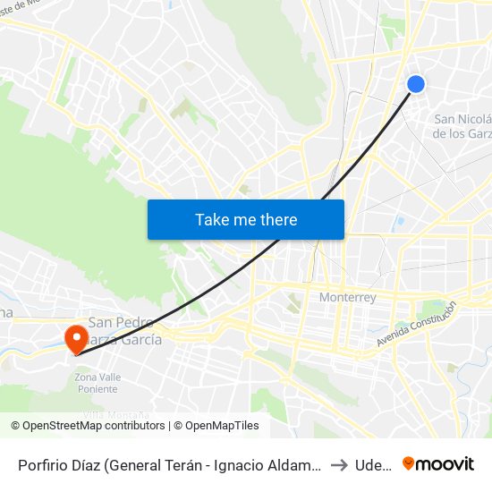 Porfirio Díaz (General Terán - Ignacio Aldama) to Udem map