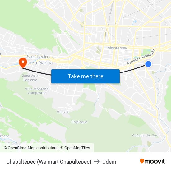 Chapultepec (Walmart Chapultepec) to Udem map