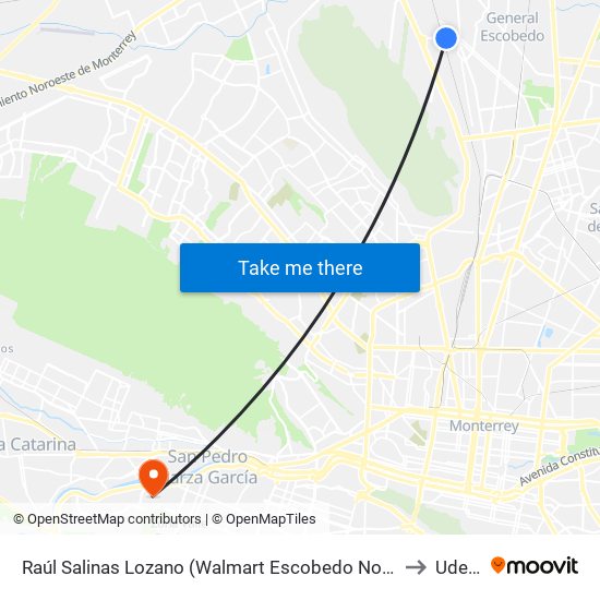 Raúl Salinas Lozano (Walmart Escobedo Norte) to Udem map