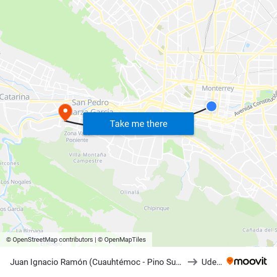Juan Ignacio Ramón (Cuauhtémoc - Pino Suárez) to Udem map