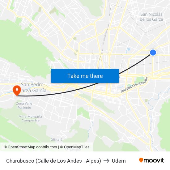 Churubusco (Calle de Los Andes - Alpes) to Udem map