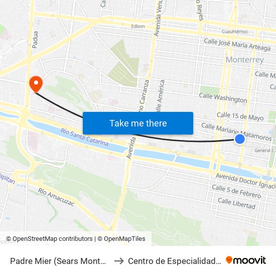 Fray Servando Teresa de Mier (Sears Monterrey Centro) to Centro de Especialidades Médicas map