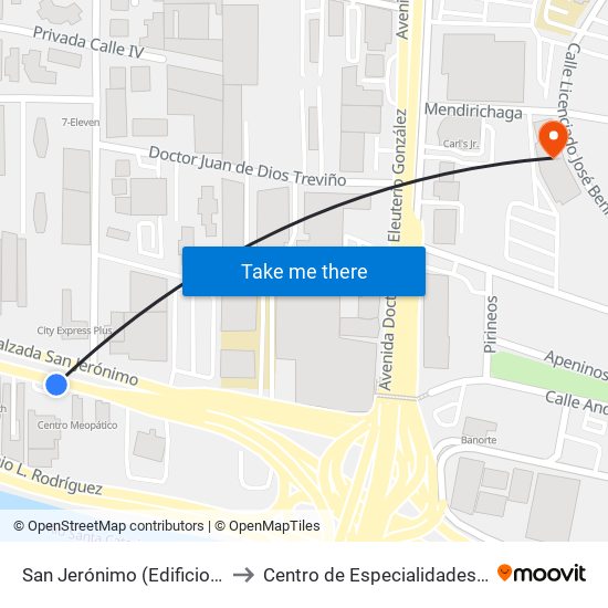 San Jerónimo (Edificio Altreca) to Centro de Especialidades Médicas map