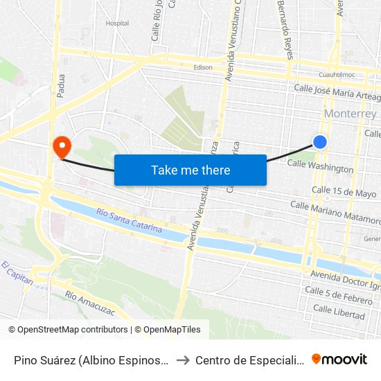 Pino Suárez (Albino Espinosa - Ruperto Martínez) to Centro de Especialidades Médicas map