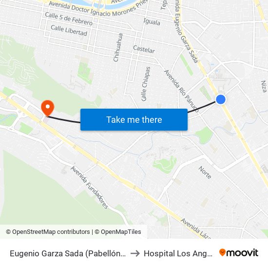 Eugenio Garza Sada (Pabellón Tec) to Hospital Los Angeles map