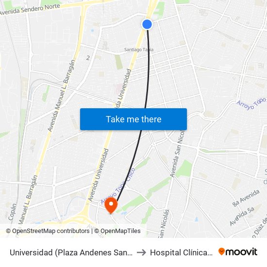 Universidad (Plaza Andenes San Nicolás) to Hospital Clínica Nova map