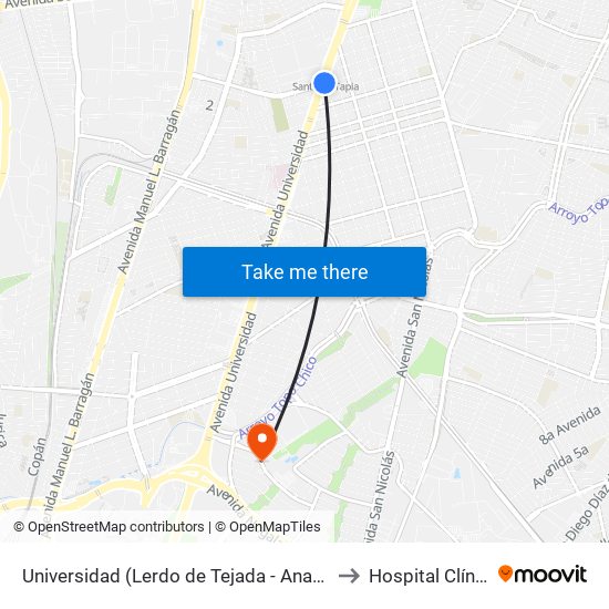 Universidad (Lerdo de Tejada - Anastasio Bustamante) to Hospital Clínica Nova map