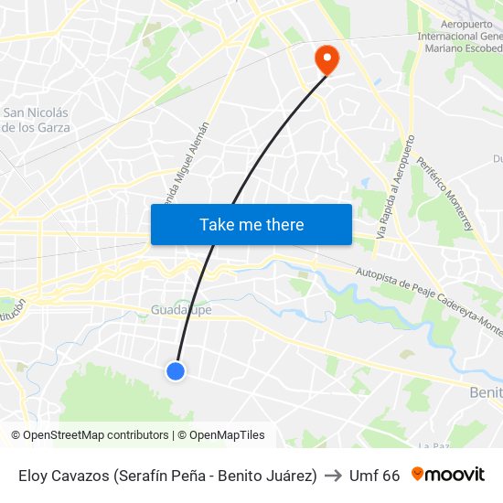 Eloy Cavazos (Serafín Peña - Benito Juárez) to Umf 66 map