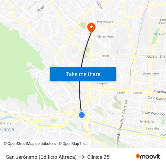 San Jerónimo (Edificio Altreca) to Clínica 25 map