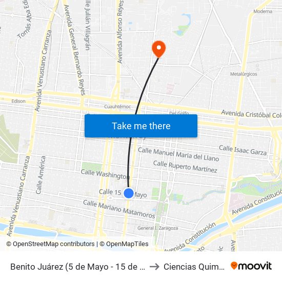 Benito Juárez (5 de Mayo - 15 de Mayo) to Ciencias Quimicas map